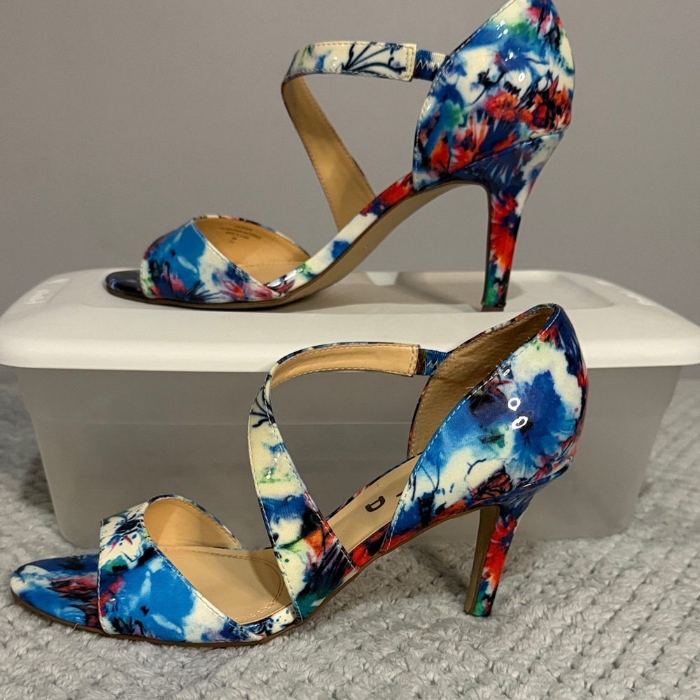 Unisa Blue Multi Floral Strappy High Heel Sandals - Picture 3 of 8